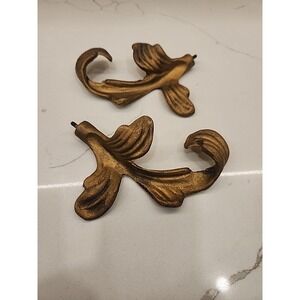 Pair Of Curtain Tie Backs Leaf Feather Hollywood Regency Gold Metal Set Of 2